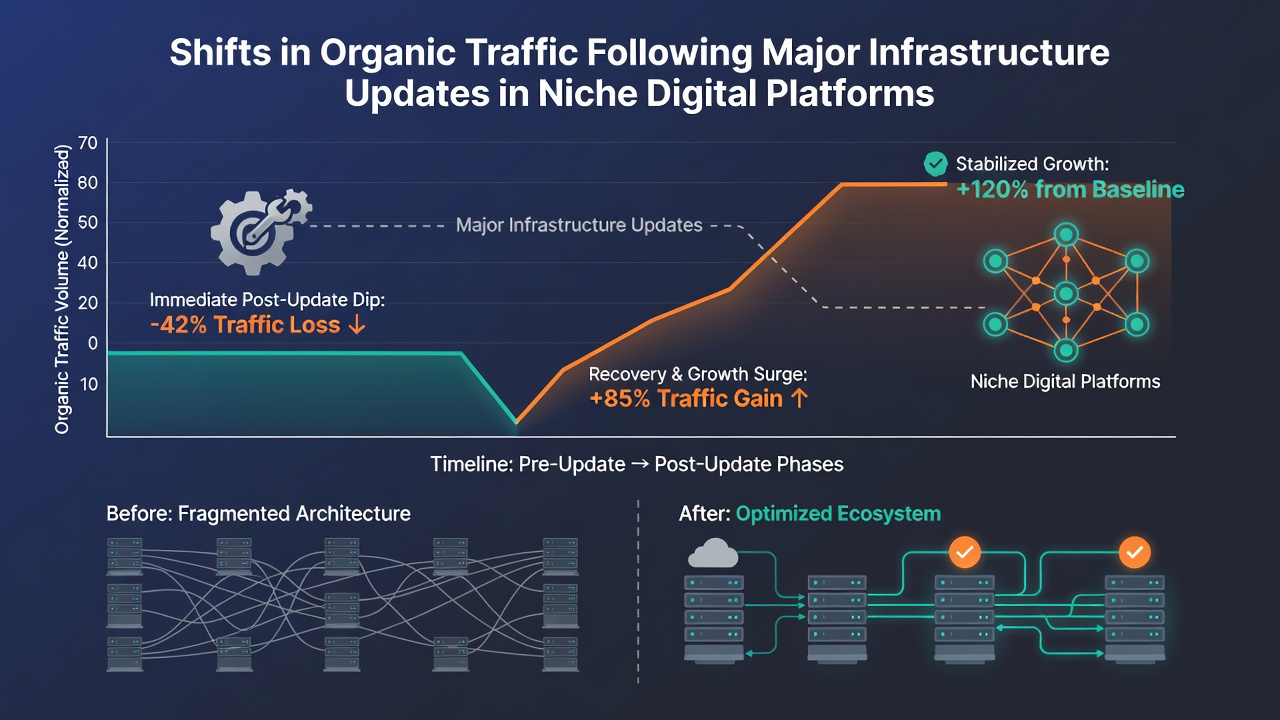 Graph illustrating recovery trends in organic visits post-update on specialized websites